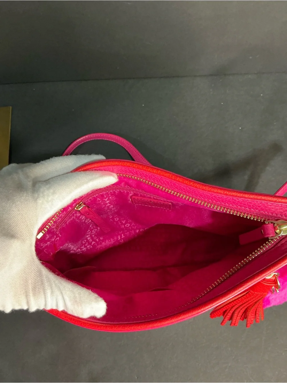 kate spade Hot Pink Pebbled Leather Crossbody with Pom Charm